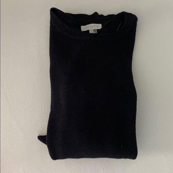 1. State Black Crewneck Tie Cuff Sweater